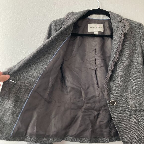 Banana Republic Wool Blend Blazer Gray Fringe Office Minimalist Academia Size 0 - Picture 4 of 12